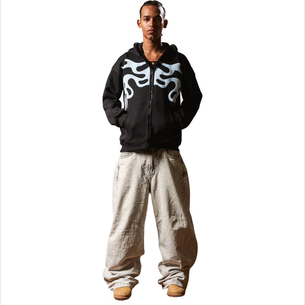 INFERNO LIGHT BLUE ON BLACK ZIP UP JACKET