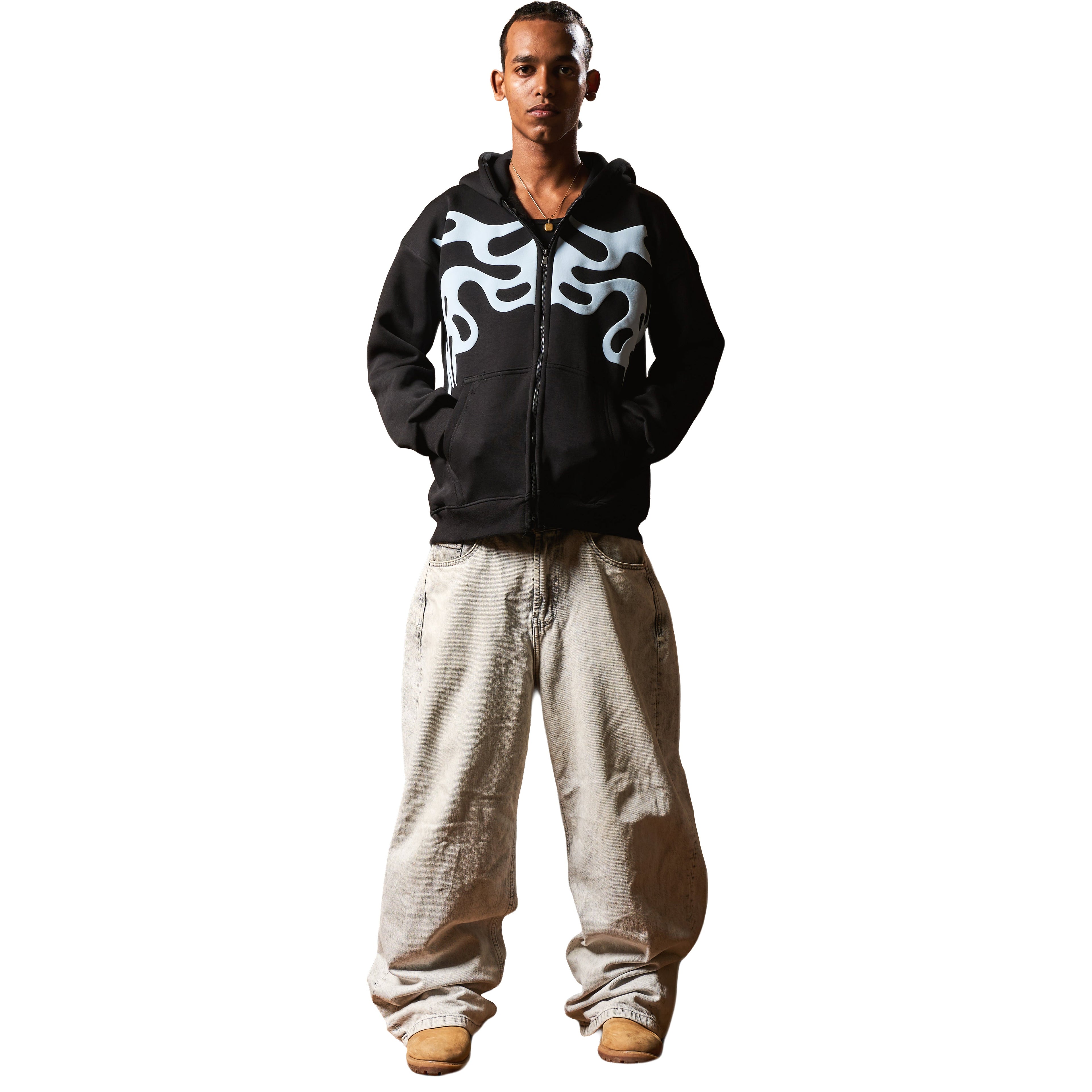 INFERNO LIGHT BLUE ON BLACK ZIP UP JACKET