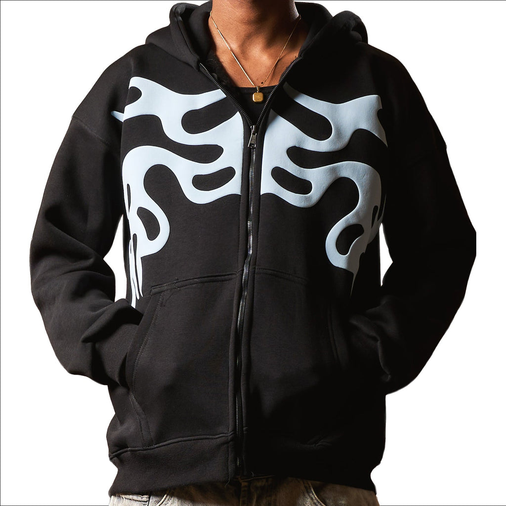 INFERNO LIGHT BLUE ON BLACK ZIP UP JACKET